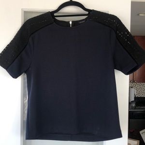 Ann Taylor Navy blue top with black details